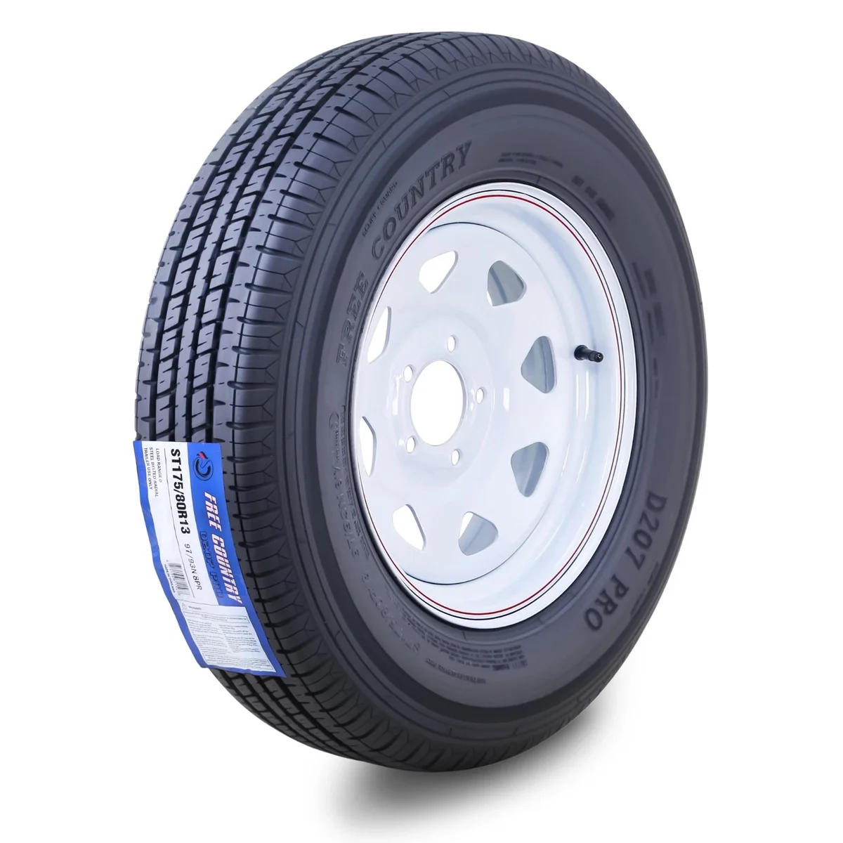 Everdaily Essentials Trailer Tire Wheel Assembly ST175/80R13 8-Ply D 97M 5 Lug on 4.5" PCD White Spoke Rim Ref. 8668