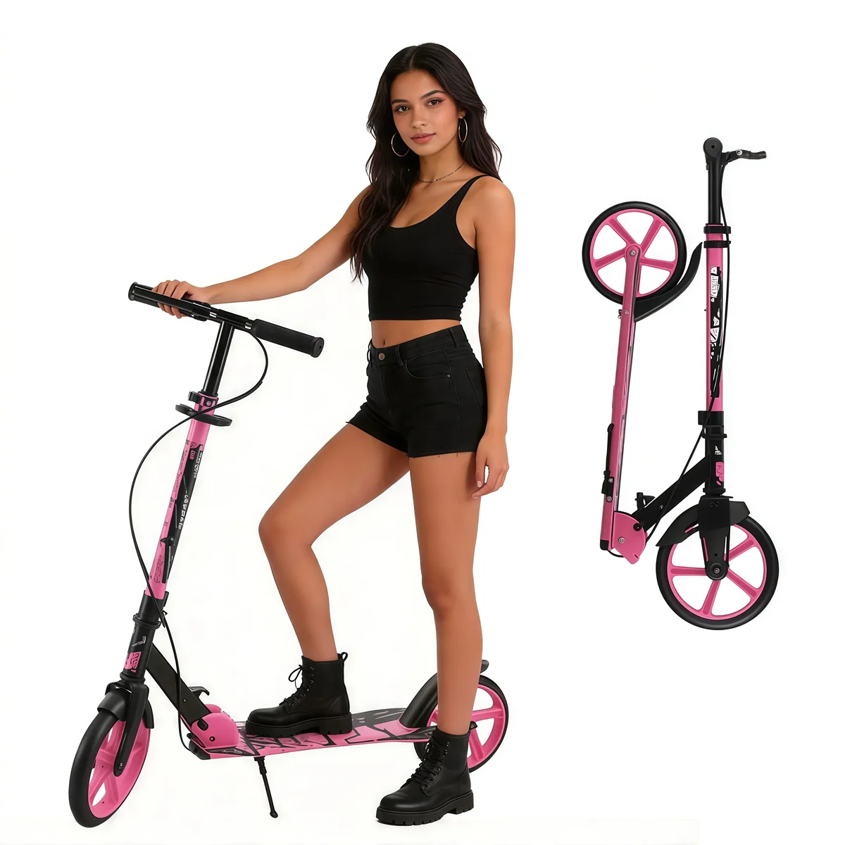Wheelive Kick Scooter for Ages 6+, Foldable 3-Level Adjustable Handlebar, 9-Inch Big Wheels, Max Load 220 lbs, Safe & Fun for Kids, Pink 2261