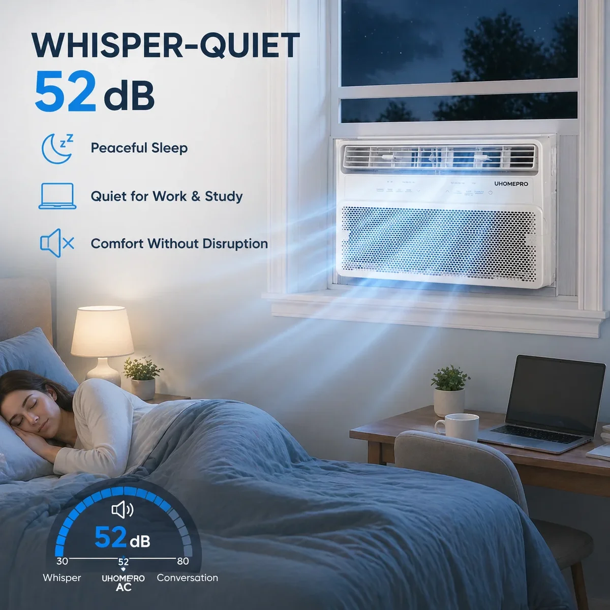 Everdaily Essentials 10000 BTU Smart Window Air Conditioner, Cools 450 Sq.Ft with 4 Modes, Washable Filter, 35% Energy Saving, App/Remote and LED Control, 52 dB Noise Ref. 1136