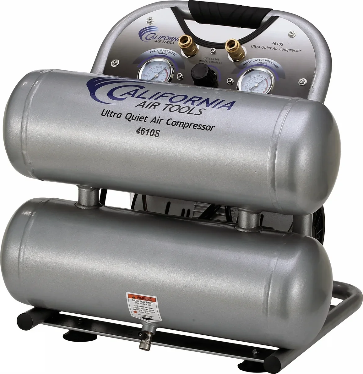California Air Tools 4610S Ultra Quiet & Oil-Free 1.0 Hp, 4.6 Gal. Steel Twin Tank Air Compressor 6850