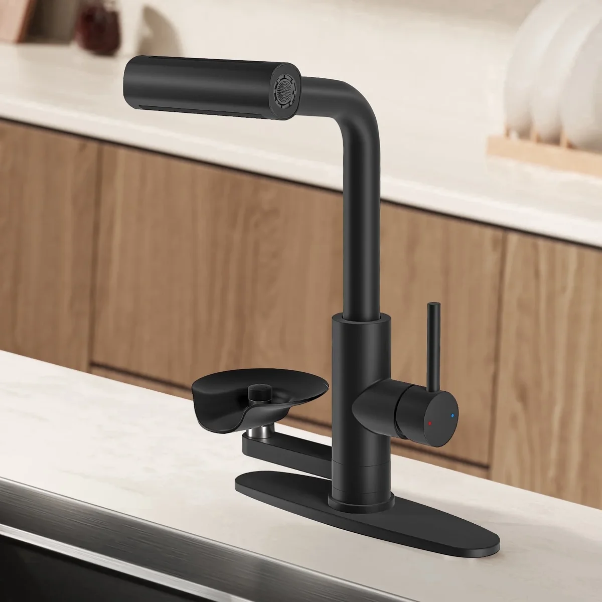 KAIYING Matte Black Stainless Steel Pull Down Kitchen Faucet with Pull Down Sprayer and Integrated Glass Rinser, Sink Spray 3231
