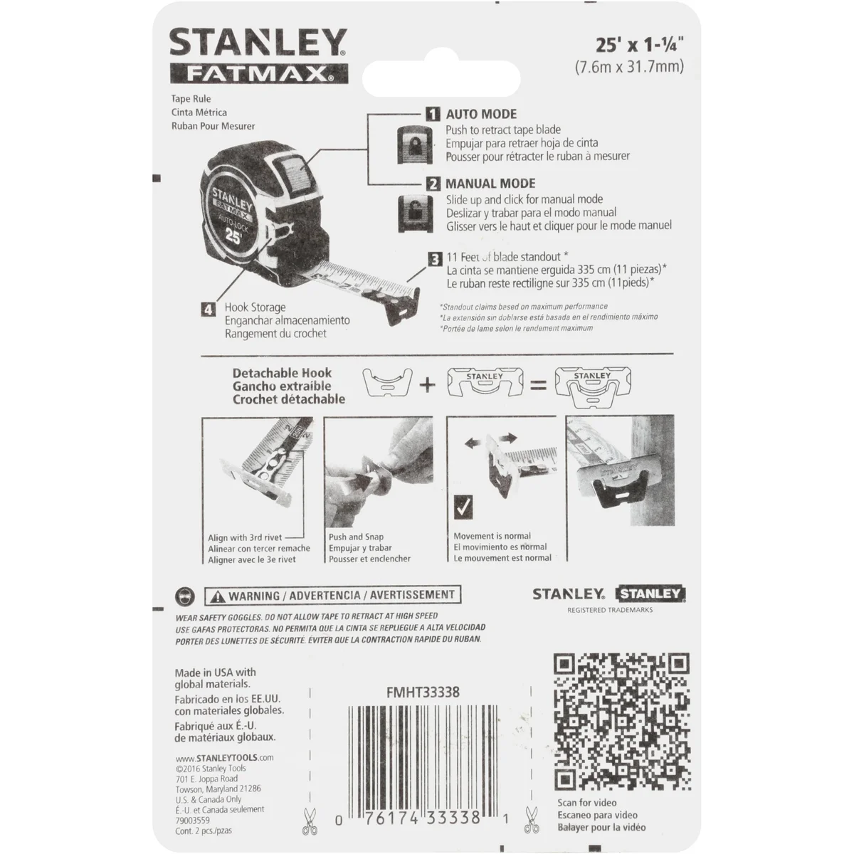 Stanley FMHT33338L 25' L X 1-1/4" W FATMAX® Auto Lock Tape Measure 2231