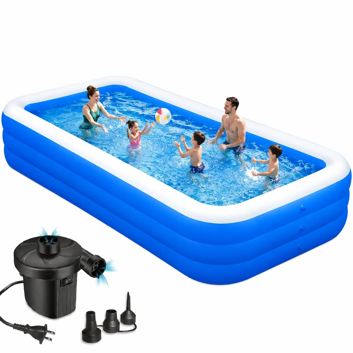 Cuopluber Inflatable Swimming Pool with Pump, Cuopluber 120" x 72" x 22" Large Inflatable Pool for Adults and Kids, Thickened Blow Up Pools for Outdoor, Ga 8538