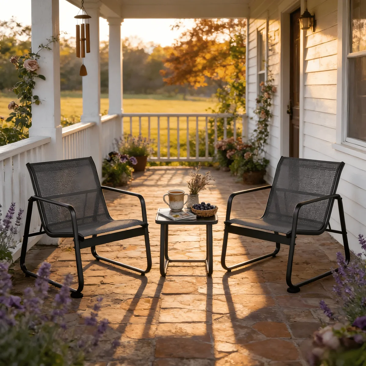 Lofka Outdoor Bistro Set, Lofka 3 Piece Patio Furniture Set with Tempered Glass Side Table, All-Weather Breathable Textilene Metal Frame Chairs for Pat 3509