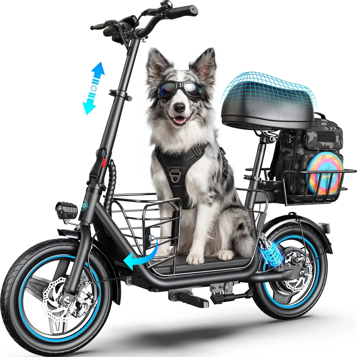 MIHOVER Electric Scooter with Seat for Adults & Medium Dogs, 650W Pet Scooter, 14" Tires, 30 Mile Range, 300 LBS, UL2272 Certified for Walks, Par 6827
