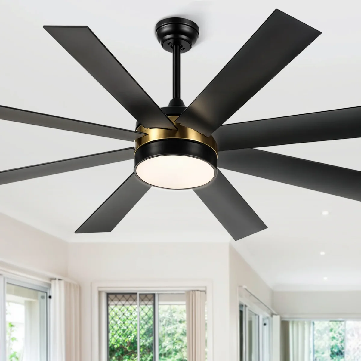 Dextrus 60 inch Modern Black Ceiling Fan with Light and Remote, DC Fanlight for Livingroom, Bedroom, 8 Blades, Reverse Airflow,6 Speeds, 3 Color  5669