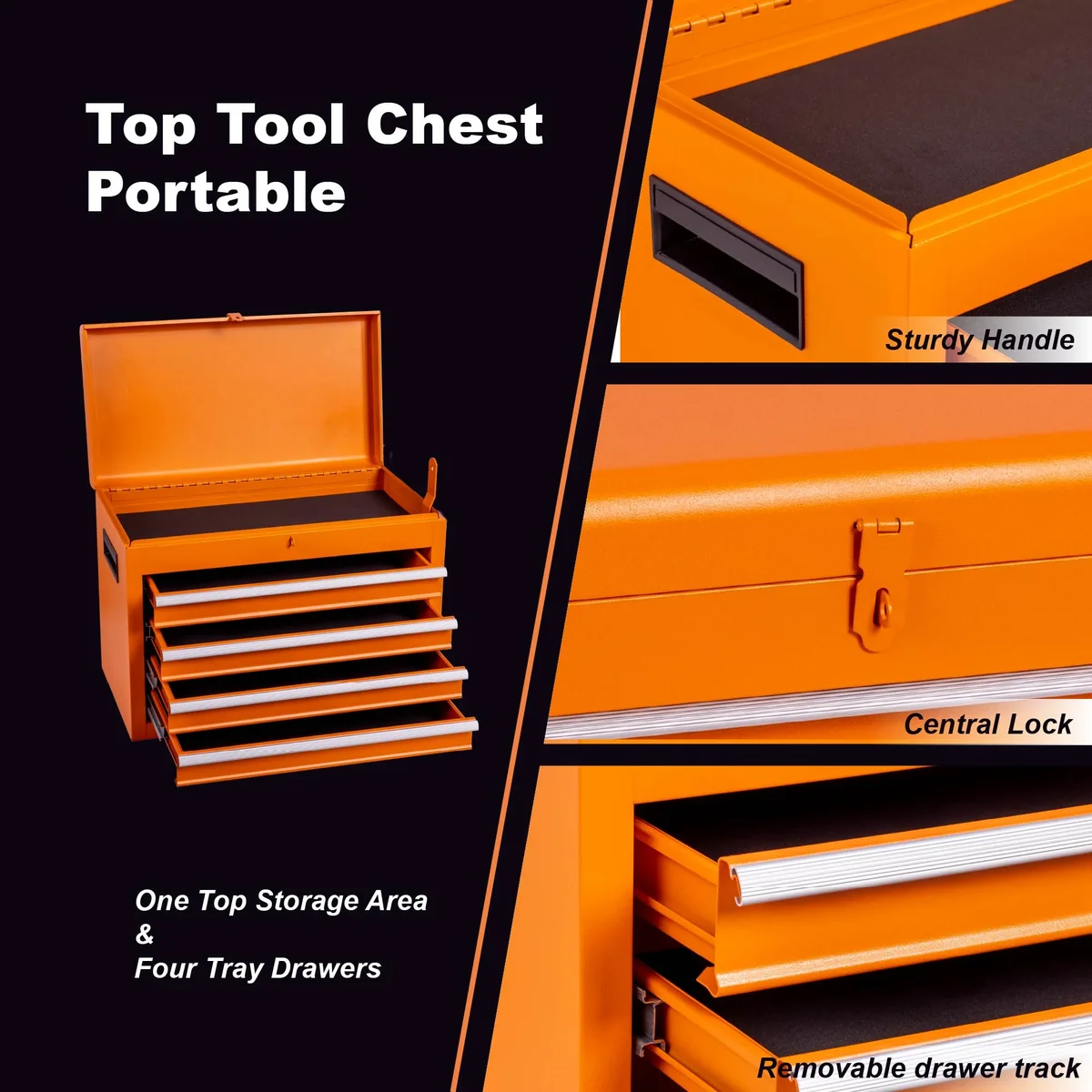 Seizeen Rolling Tool Box, 2-IN-1 Steel Tool Chest and Storage Cabinet, Removable Tool Box Organizer On Wheels with 5 Sliding Drawers for Garage W 2670