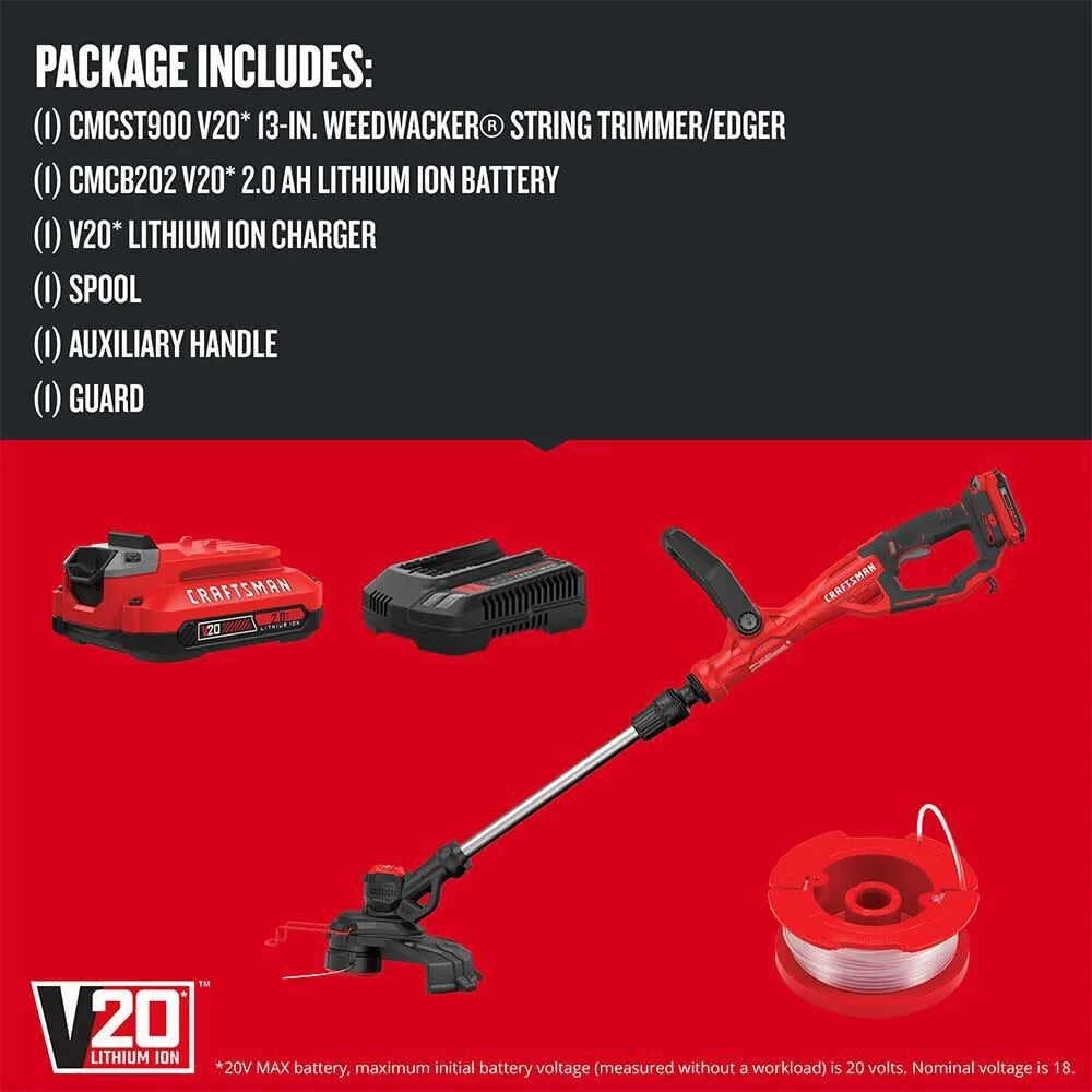 BLACK+DECKER CM-CST900D1 20V Battery-Powered Straight Shaft String Trimmer/Edger Kit 7908