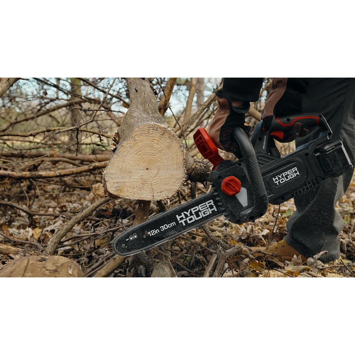 Hyper Tough 12" 20V Brushless Cordless Chainsaw with 20V Max 4.0Ah Battery and Charging Cable 7757