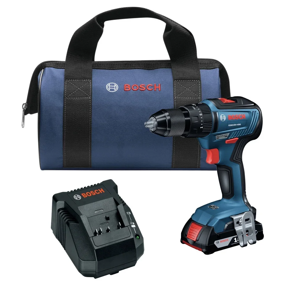 Bosch Restored Bosch GSB18V-490B12-RT 18V EC Brushless Lithium-Ion 1/2 in. Cordless Hammer Drill Driver Kit 2 Ah (Refurbished) 7732