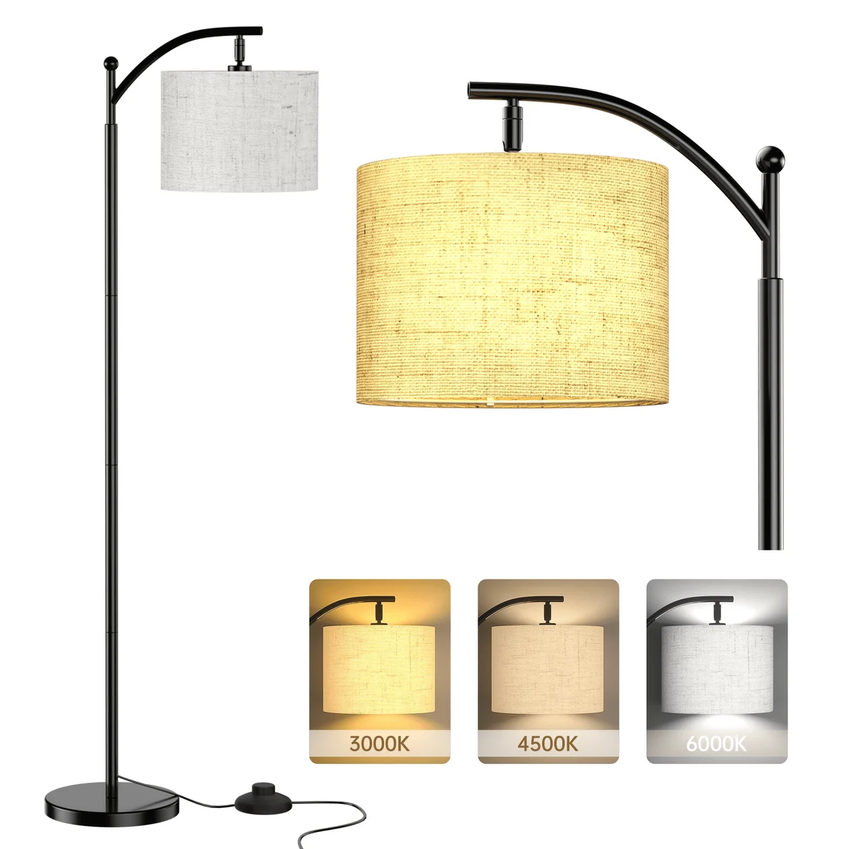 HadinEEon Floor Lamp, 62.2 in Tall, 1-Light, Modern, Beige Linen Shades 8699