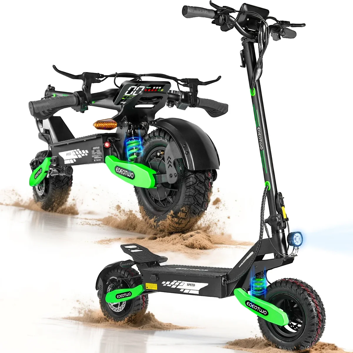 EOEOTWO Adult Electric Scooter, 1200W Motor, Up to 30 MPH & 25 Mile Range, 11" Off-Road Tires, Foldable Commuter E-Scooter with Dual Suspension,  2032