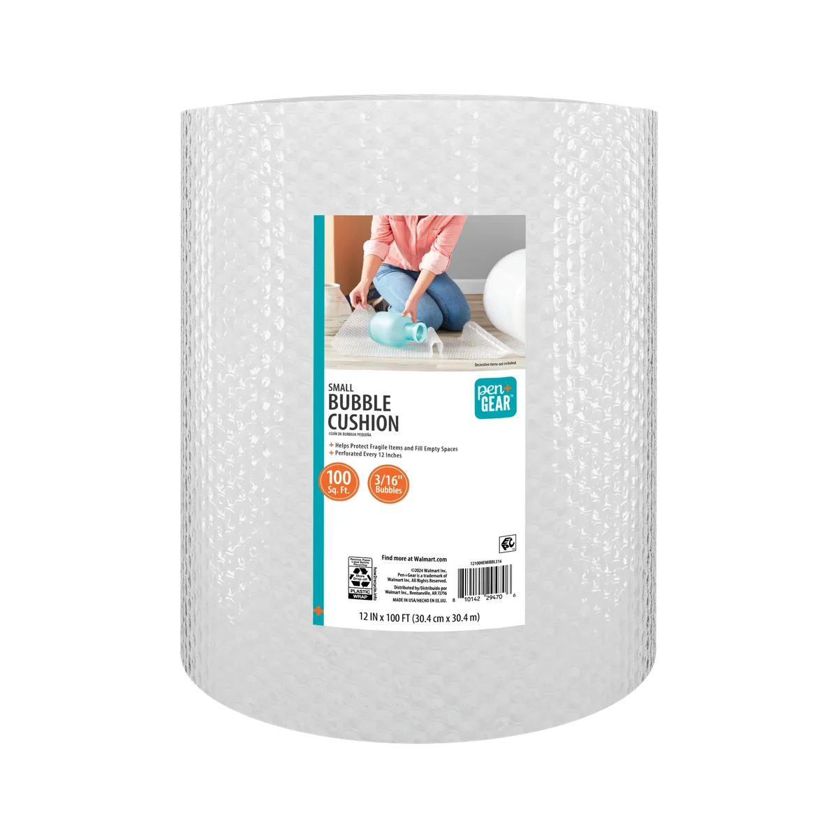 Pen+Gear 12" x 100' Bubble Cushion Roll with 3/16" Small Bubbles for Packing and Shipping 4591