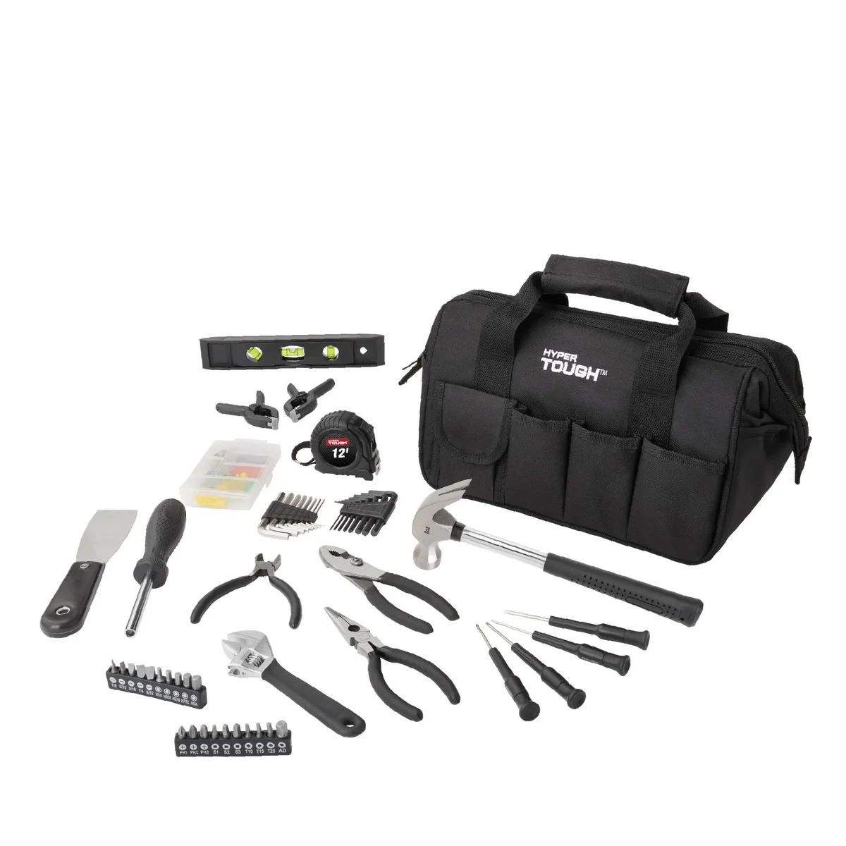 Hyper Tough 89-Piece Black Household Tool Set with 12-Pocket Tool Bag 3674