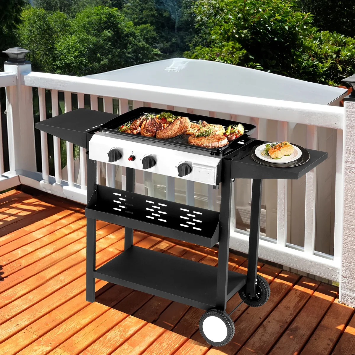 Everdaily Essentials 3-Burner Griddle Flat Top Grills Tabletop Griddle Propane for Outdoor Cooking Ref. 6693
