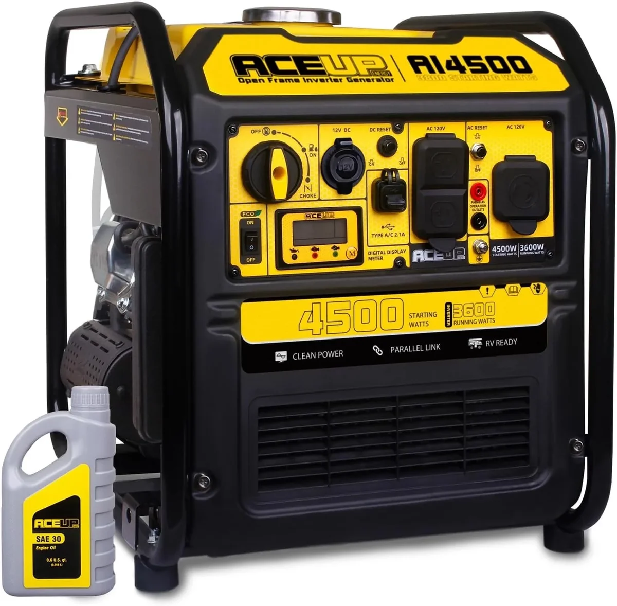 Aceup Energy 4500 Watt Open Frame Inverter Generator, Gas Generator 223CC RV-Ready, 4000W Generator EPA Compliant 0147
