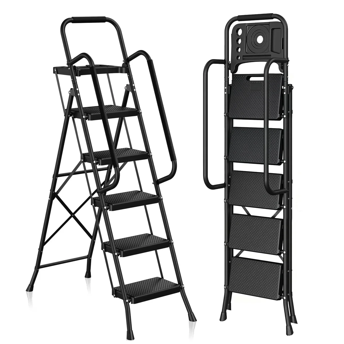 Everdaily Essentials 5 Step Ladder with Handrails and Tool Tray, 450lbs Sturdy Step Stool Ladder with Anti-Slip Pedal, Safety Ladder for Adults, Portable Fo 8821