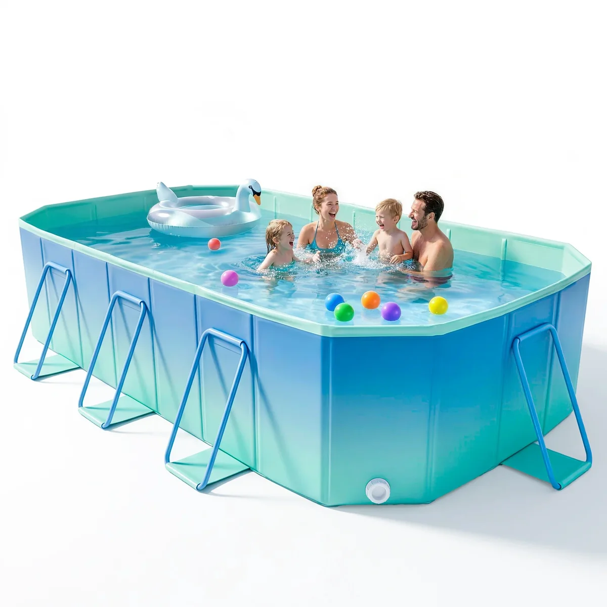 Sable Foldable Pool, Non-Inflatable Large Swimming Pool for The Whole Family, Portable Above Ground Pool for Adults & Kids, Kiddie Pool for Backyard Ga 8435