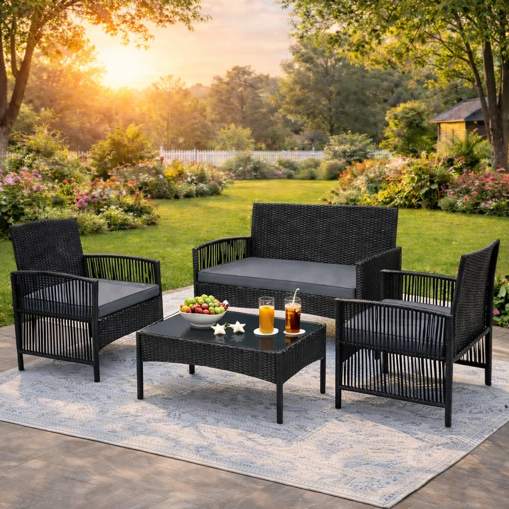 Segmart Outdoor Furniture Set, Segmart 4 Pieces Rattan Patio Sofa Set Cushioned Sofa & Charis, Deck Porch Poolside Furniture Conversation Set for 4 with  5925