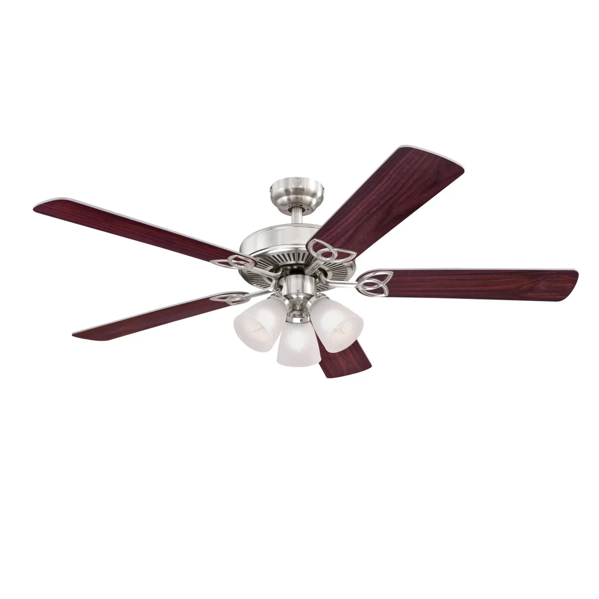 Westinghouse Vintage 52 in. Brushed Nickel Finish Reversible Blades (Rosewood/Light Maple) Frosted Ribbed Glass 9172