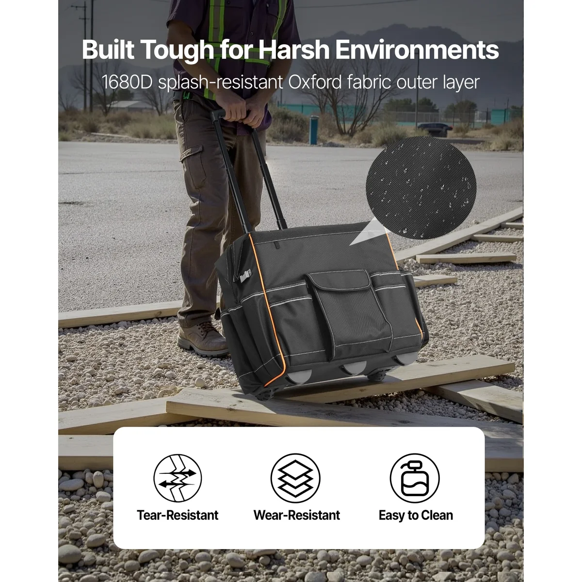 KFFKFF Rolling Tool Bag with Wheels, 110 lbs Capacity, 25 Pockets Durable Tool Organizer with Telescoping Handle & Sturdy Base for Electricians a 8385