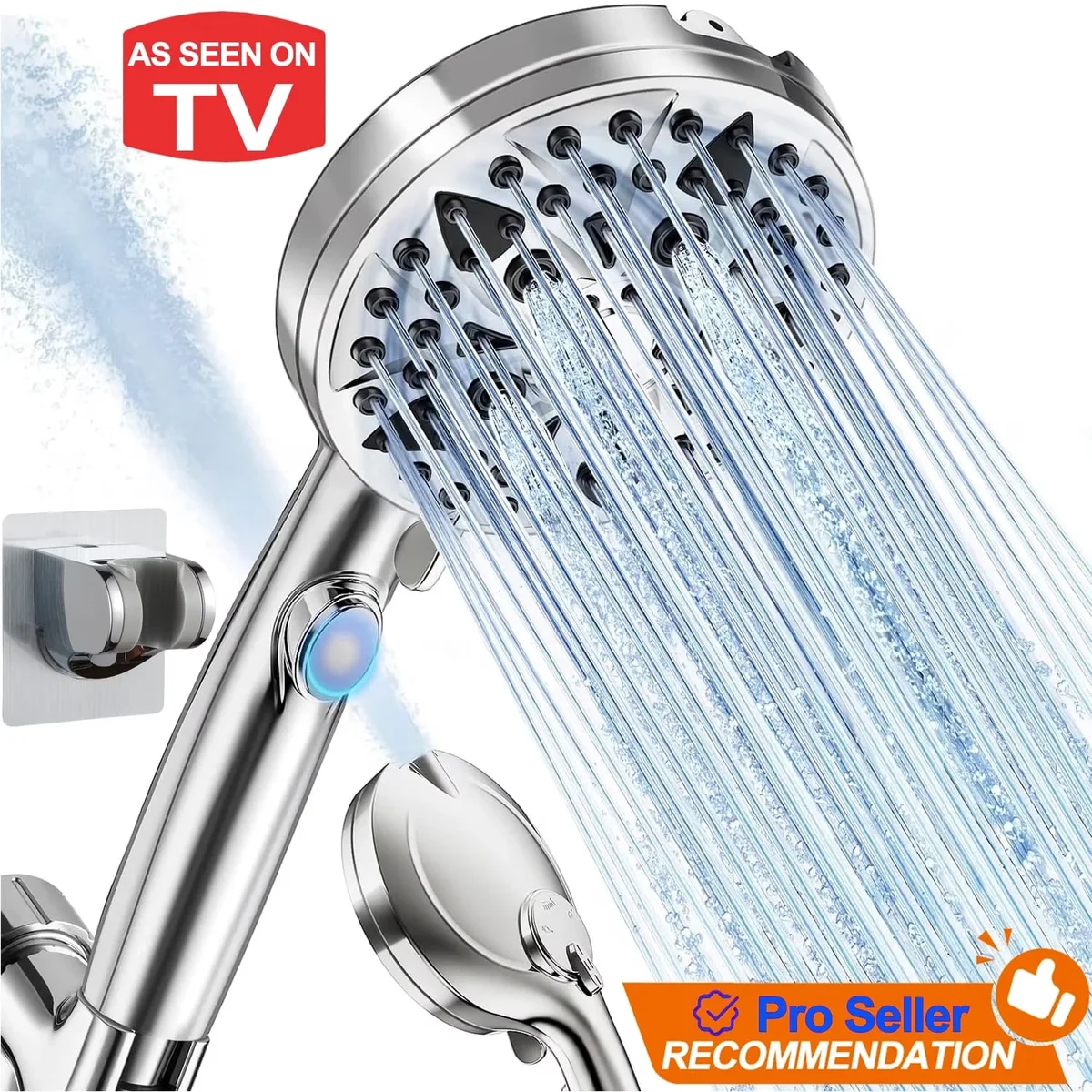 Camkey Shower Head - 9-Mode High Pressure Handheld Shower Head with Water Stop Button, Shower Head with Ultra-long Stainless Steel Hose, 9 Spray Setting 7819