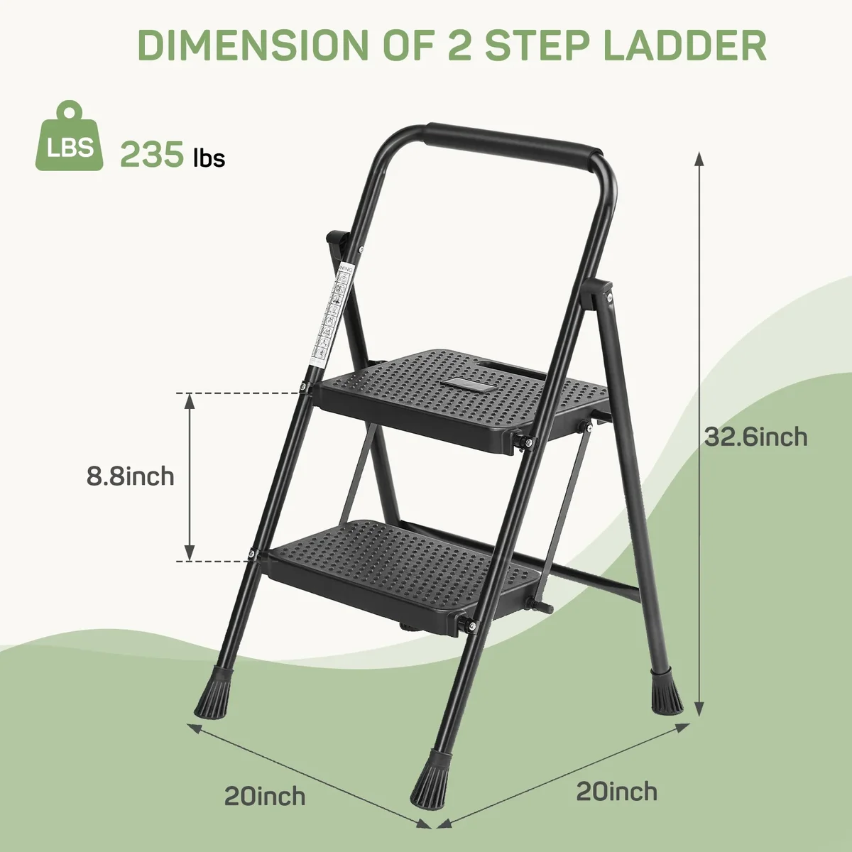 Parcus 2 Step Ladder, Folding Step Stool with Wide Anti-Slip Pedals, Heavy Duty 800 lbs Capacity, Lightweight and Portable for Home, Workplace Use 4255