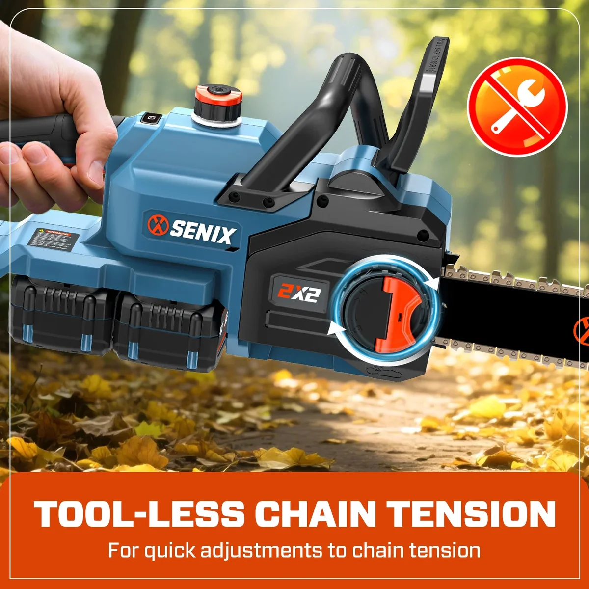 Senix 40V 14-Inch Brushless Cordless Chainsaw w/ Auto Oiler & Tool-Free Tension, 2 x 4Ah Batteries & Charger 0149