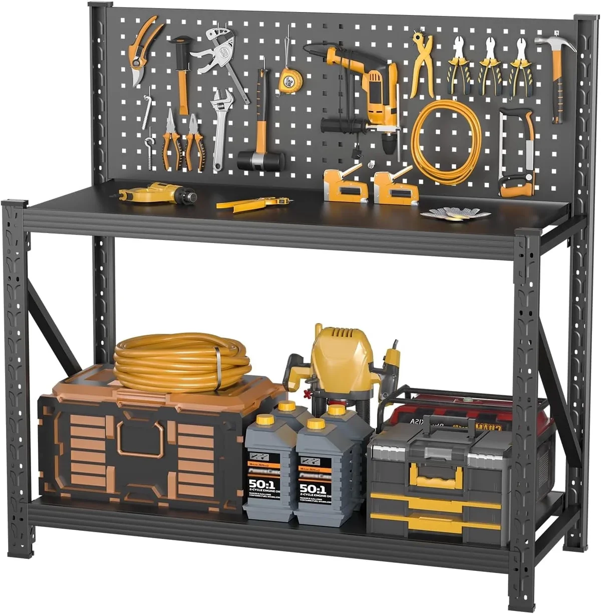 PLMFJQK Work Bench with Pegboard,Heavy Duty Workbench Adjustable Shelves,Tool Cart,Work Table for Garage Warehouse47.2 H*47.09" W*19" D 4116