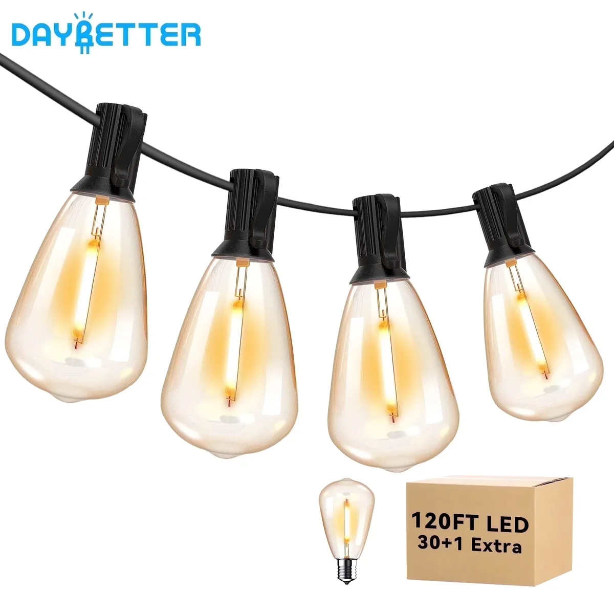 DAYBETTER Outdoor String Lights, 120FT Patio String Lights with 30 Shatterproof ST38 Bulbs, Waterproof Hanging Lights for Backyard, Garden, Weddi 9315