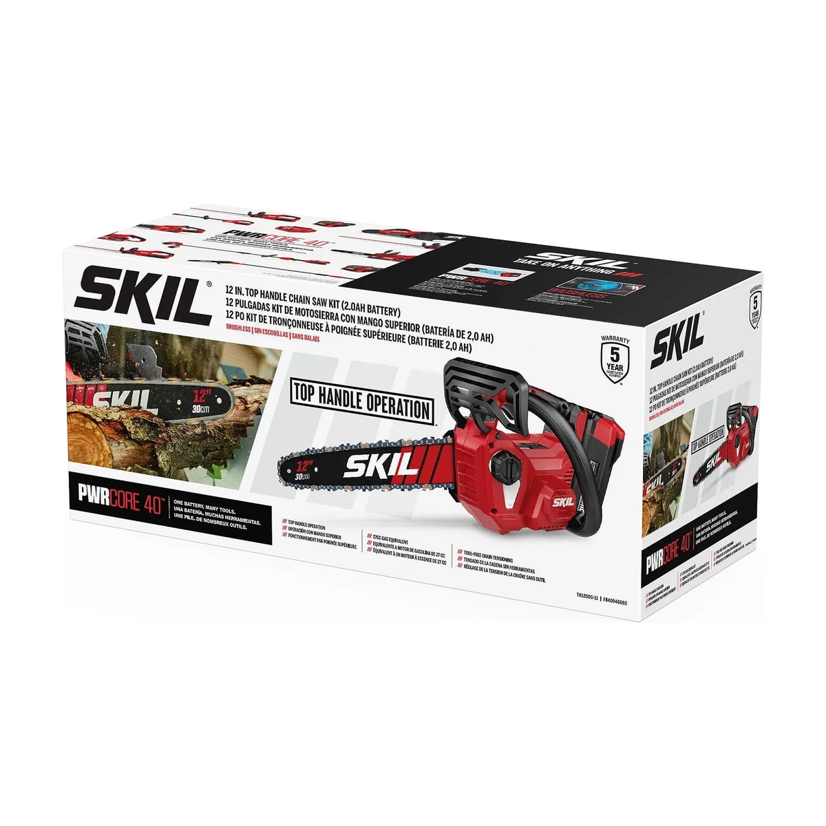 SKIL PWR CORE Brushless 40V 12-inch Chain Saw , Tool-Less Chain Tensioning, 2.0Ah Battery and Charger, TH1200C-11 1717