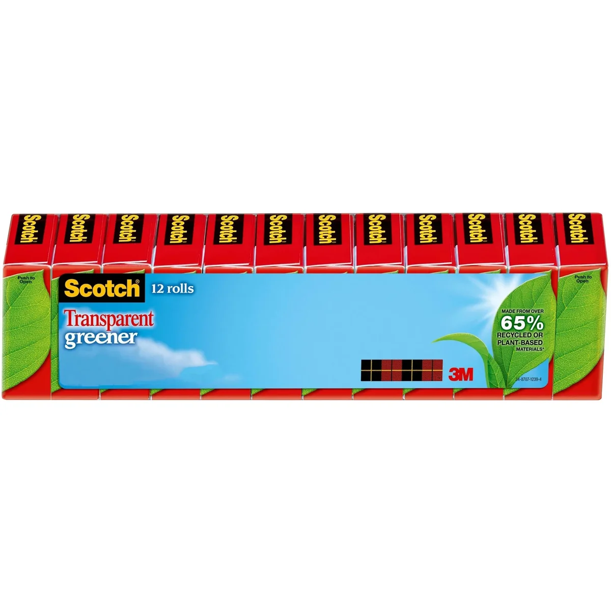 Scotch 612-12P 1 in. Core 0.75 in. x 75 ft. Transparent Greener Tape (12-Piece/Pack) 3683