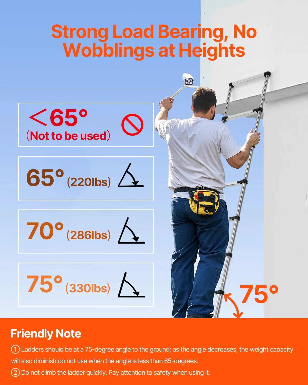 VEVOR Telescoping Ladder, 8.5ft 330LB Stainless Steel Extension Ladder with Non-Slip Feet, 9-Step Collapsible Ladder for Home/RV/Loft 4591