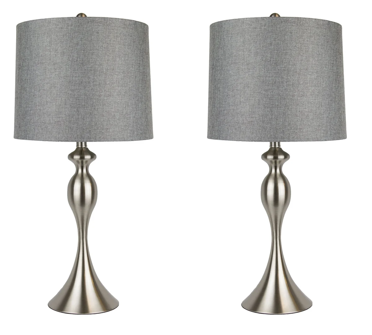 Everdaily Essentials Table Lamps with Grey Shade, Set of 2 –Brushed Nickel Body with Gray Linen Shade, 26.5” Table Lamps for Bedside, Dressers a 1458