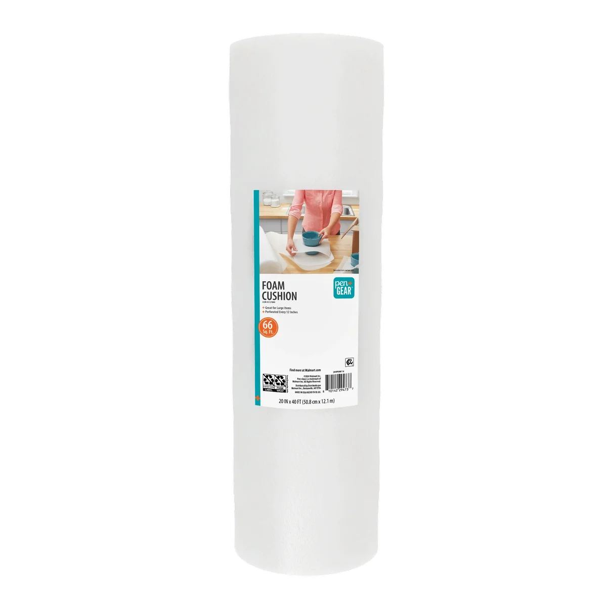 Pen+Gear 20" x 40' Foam Cushioning Roll, White, 1-Roll 1123