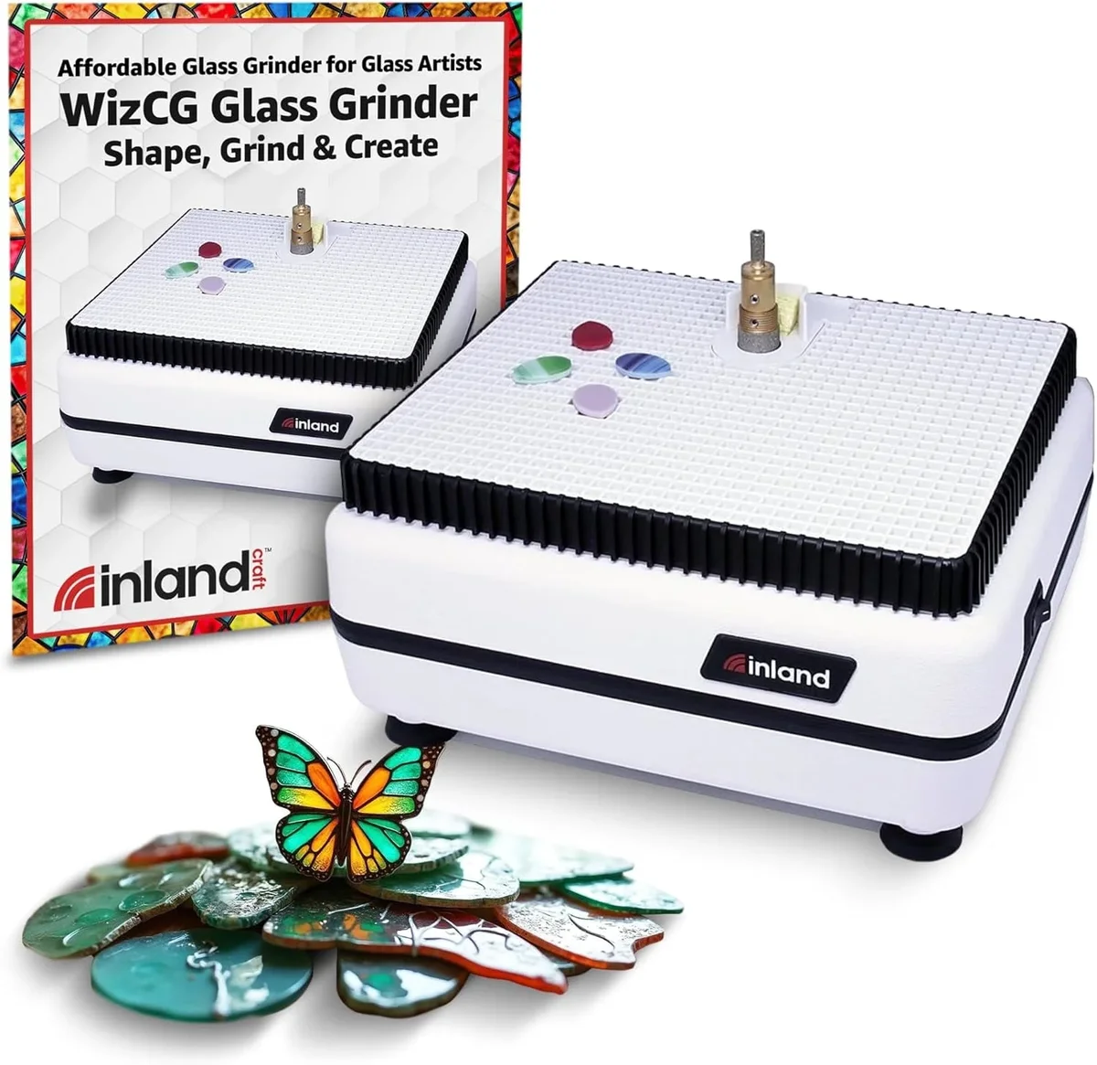 Inland Craft Wiz Glass Grinder | Stained Glass Grinding Shaping Machine | Includes TWO Diamond Grinding Bits 1822