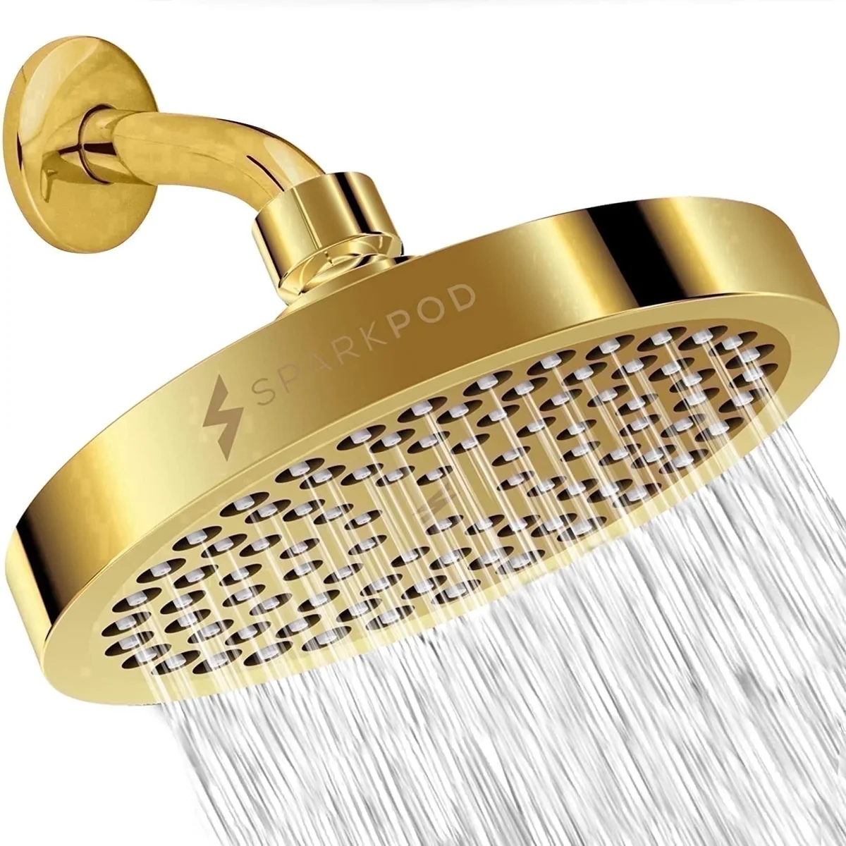 SparkPod High Pressure Rainfall Shower Head, Easy Install, Energy Saving (6 inch Round, Gold) 8429