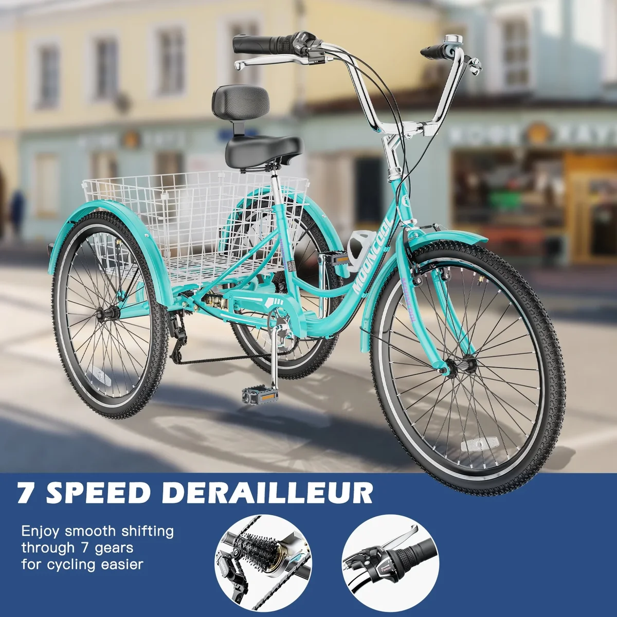 FICISOG Adult Tricycles for Women, 24 Inch 7 Speed 3 Wheel Bike for Adult w/Large Basket, Double-Wall Wheel Rims, Cruiser Trike for Seniors Shopp 1332