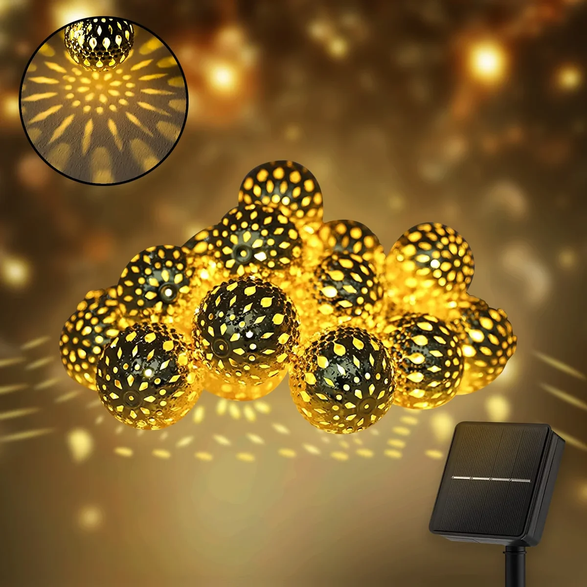 Rirool Warm White Metal Globe Solar String Lights, 16.4ft Waterproof 20LED Fairy Lights for Patio Garden Party Xmas Tree 5604