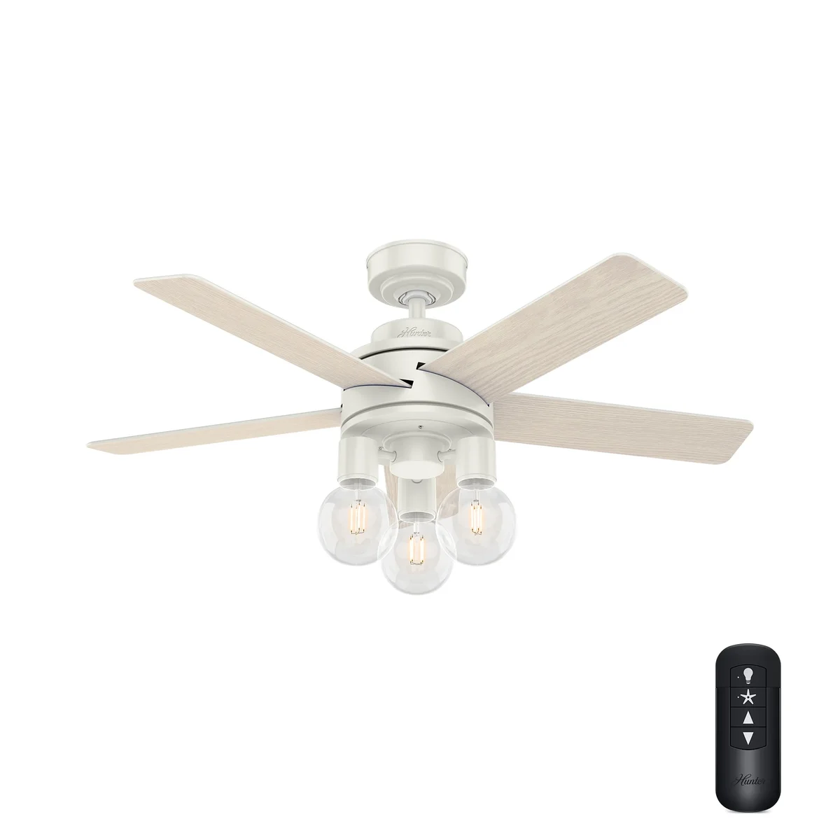 Hunter - Hardwick Indoor Ceiling Fan With Light, Remote, 44-inch, Fresh White, Casual-style, 4-speed WhisperWind Motor, 51331, for Living Rooms,  9208