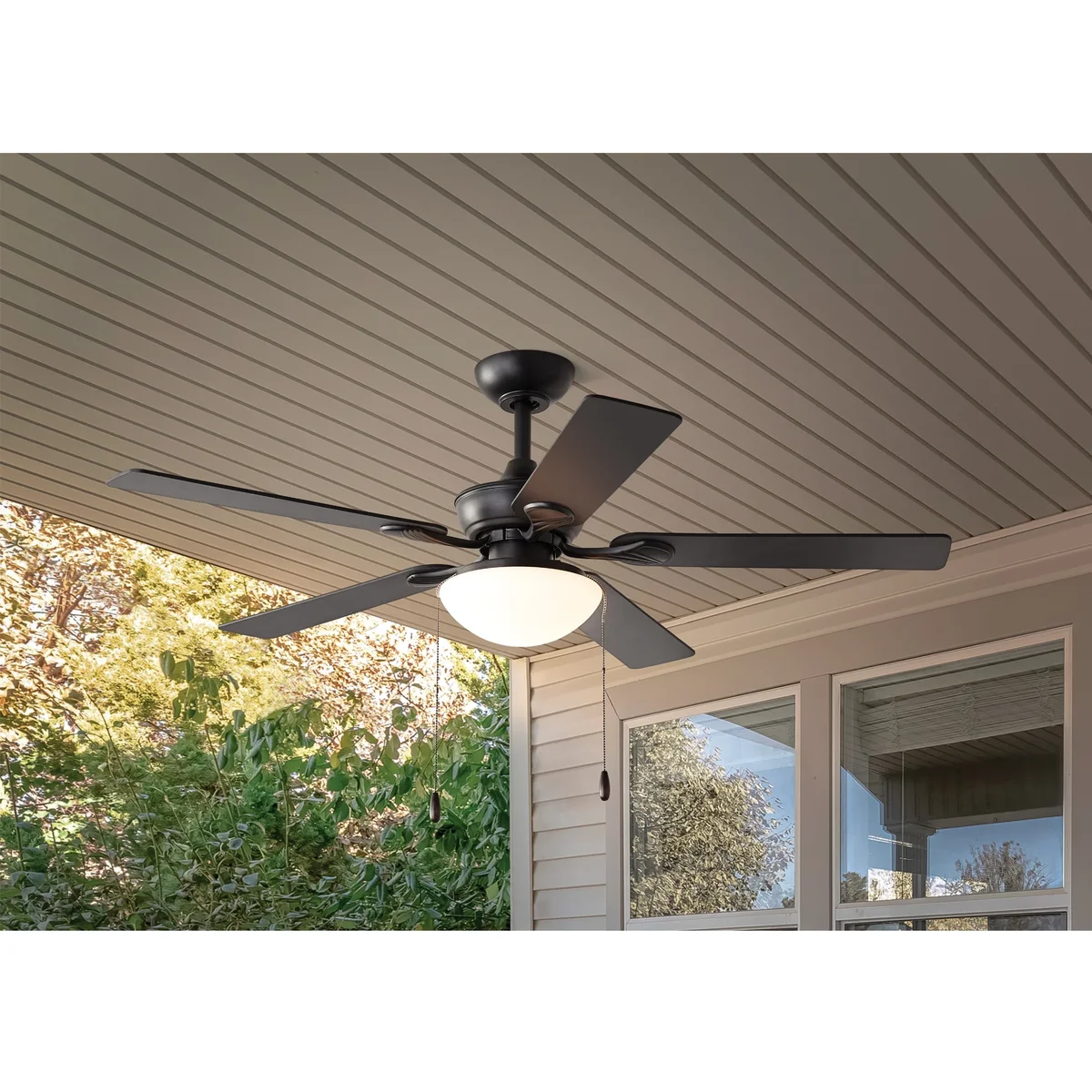 Mainstays 52in 5 Blade  Indoor/Outdoor Ceiling Fan, Light Bulb, Black, Reverse Airflow 3252