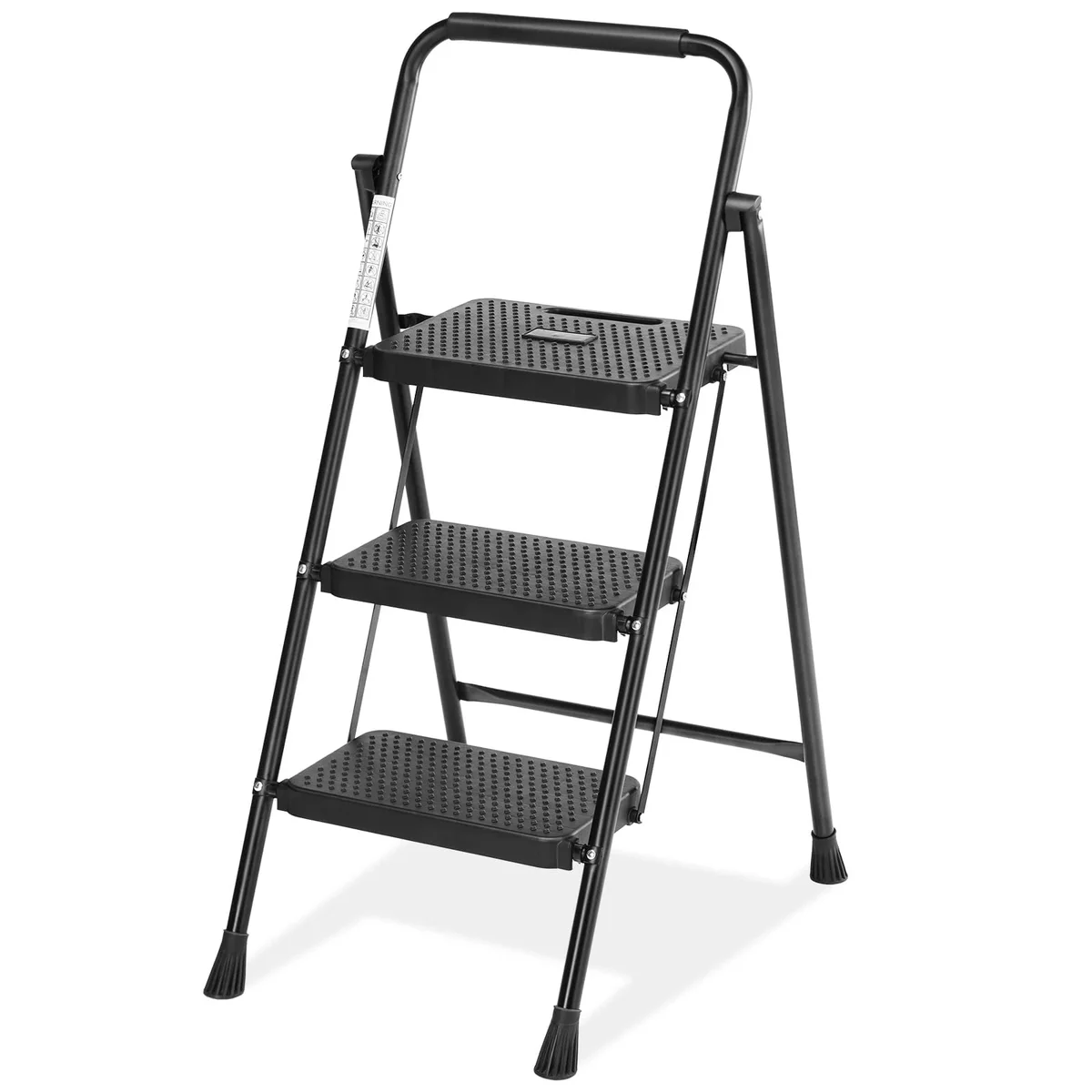 CONCETTA 3 Step Ladder, Folding Step Stool with Anti-Slip Pedal, Lightweight Portable Ladder for Home, Workplace, 800lbs Capacity，Black 2372