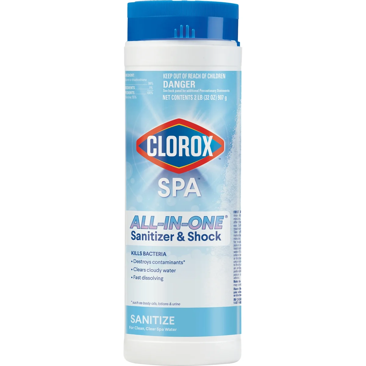 Clorox Pool&Spa Clorox Spa All-in-One Sanitizer and Shock for Spas and Hot Tubs Pool Water Balancers, 32oz for Sanitizing 4792