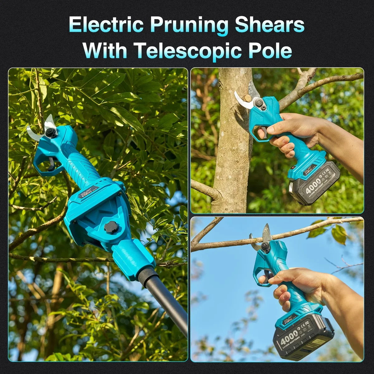 Taskstar 4-in-1 Pole Saw & Pruning Shears Combo Kit, Electric 6 Inch Mini Chainsaw ,15 Feet Max Reach , Limb Branch Cutter Pruner 8805