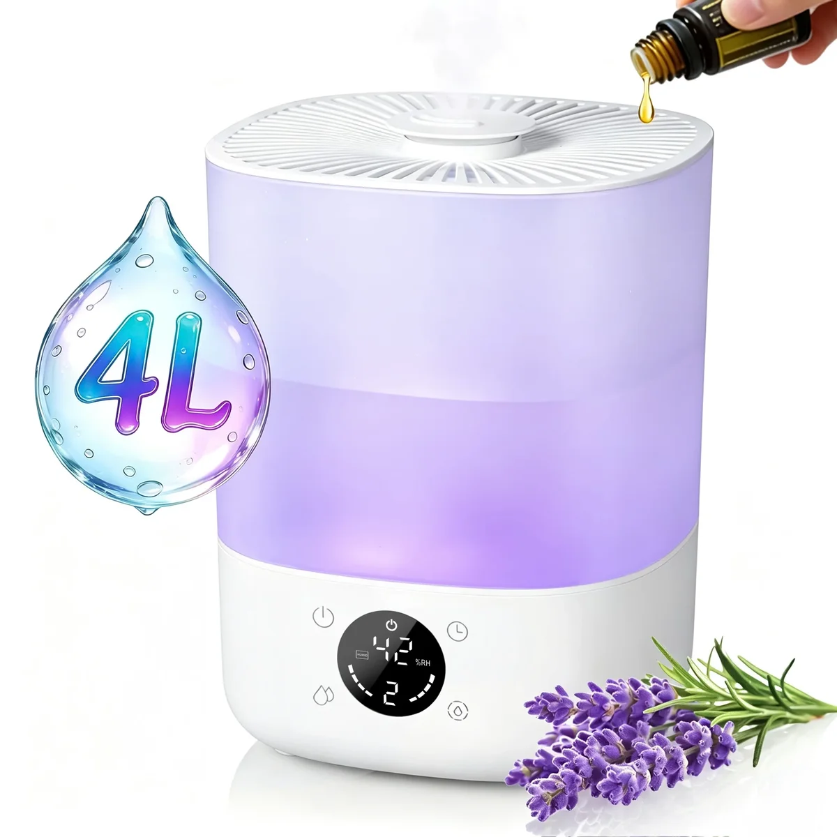 AIRFIRE 4L Cool Mist Humidifier with Auto Humidity Control and Timer for Large Room, Essential Oil Diffuser Air Humidifiers for Bedroom, Overnigh 3504