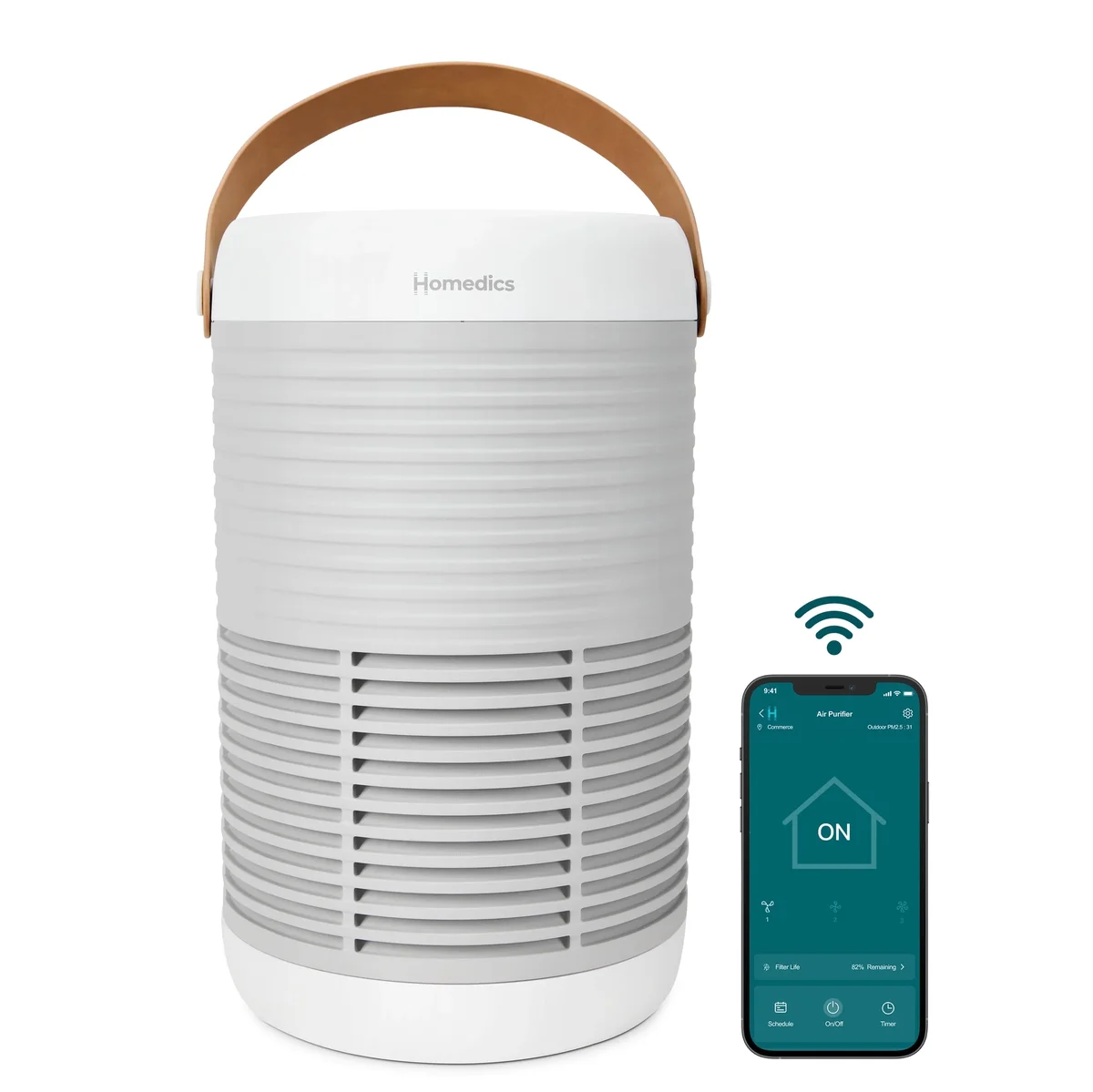 Homedics Wi-Fi Enabled Smart Air Purifier, 1005 Sq. Ft of Coverage/Hour. True HEPA Filtration, Activated Carbon Filter, Pre-filter, Reduces Bacte 0616