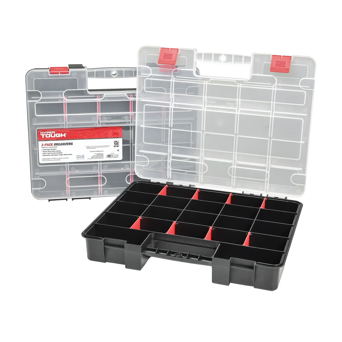 Hyper Tough 2-Pack Organizer, Stackable Plastic with 8 Movable Dividers, 93512638 8586