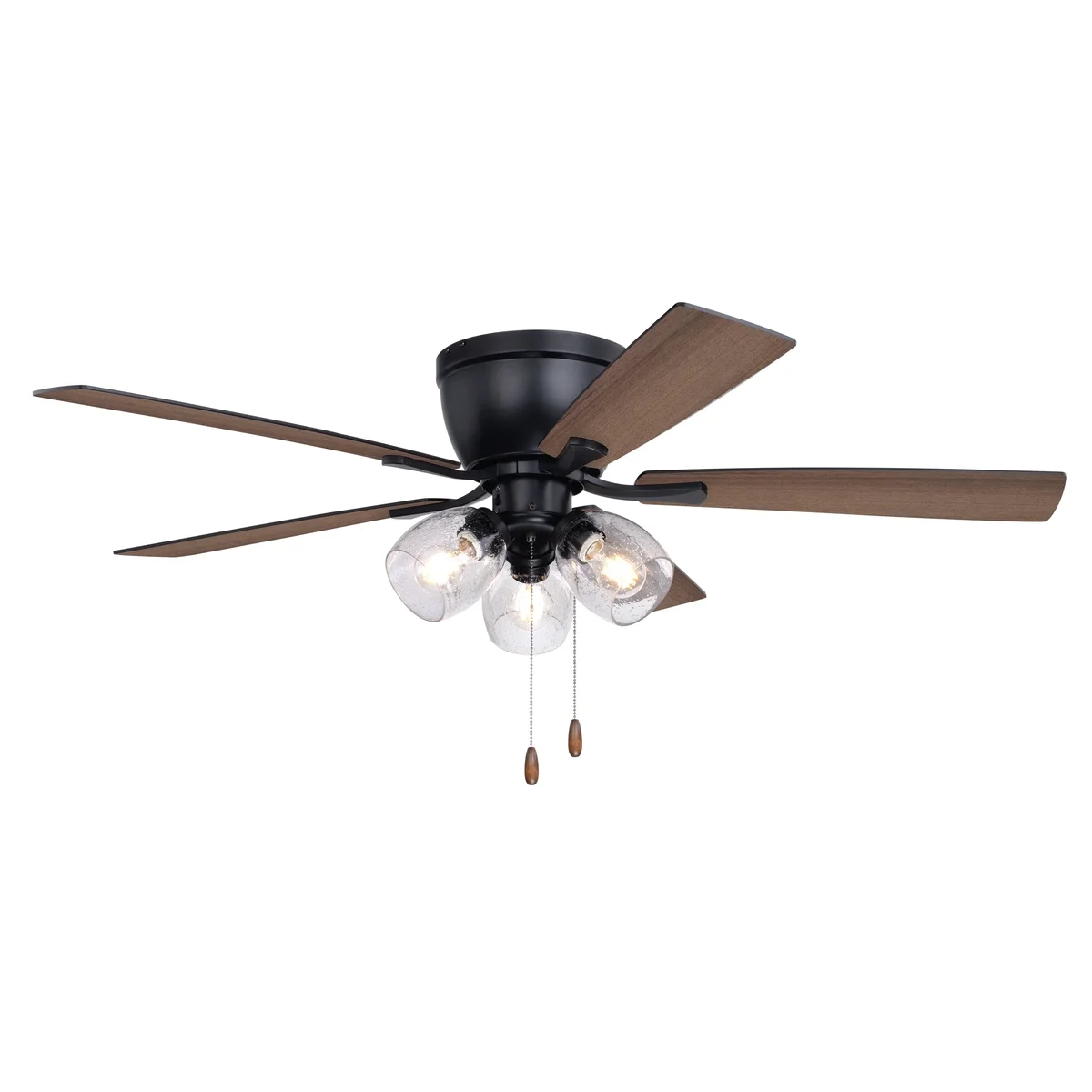 Vaxcel Brayton Black Transitional 3-Light Flush Mount Ceiling Fan with Light Kit, Pull Chain, Reversible Blades 0511