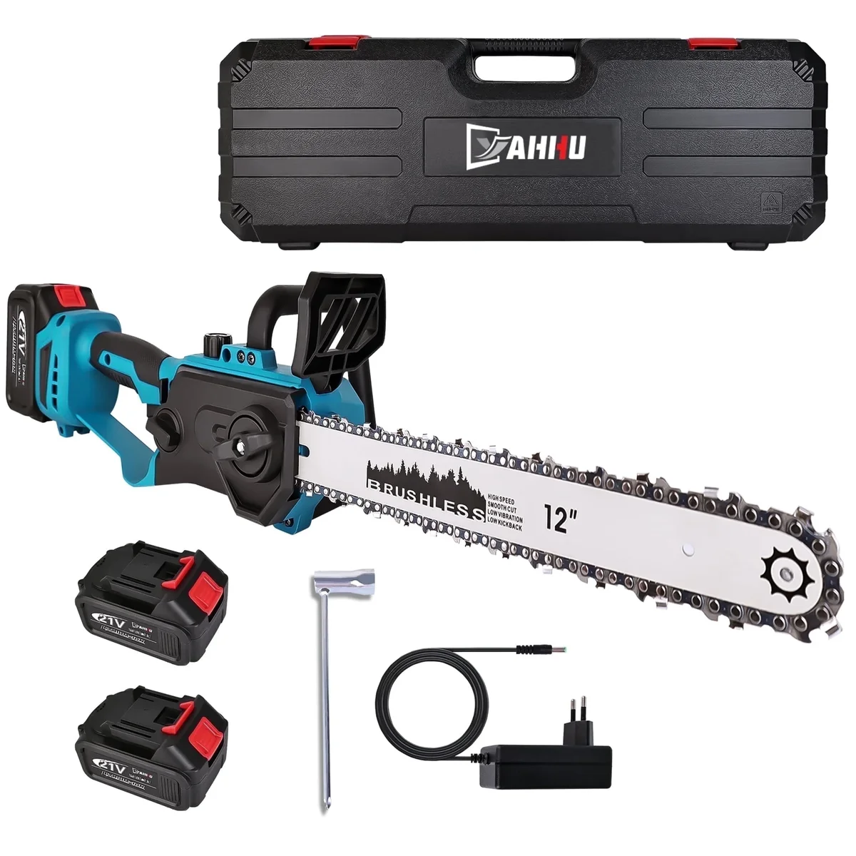 YAHHU 12 Inch Cordless Chainsaw with Oiler System, 21V Electric Handheld Chainsaw for Tree Trimming, Wood Cutting, Outdoor Yard Work 6572