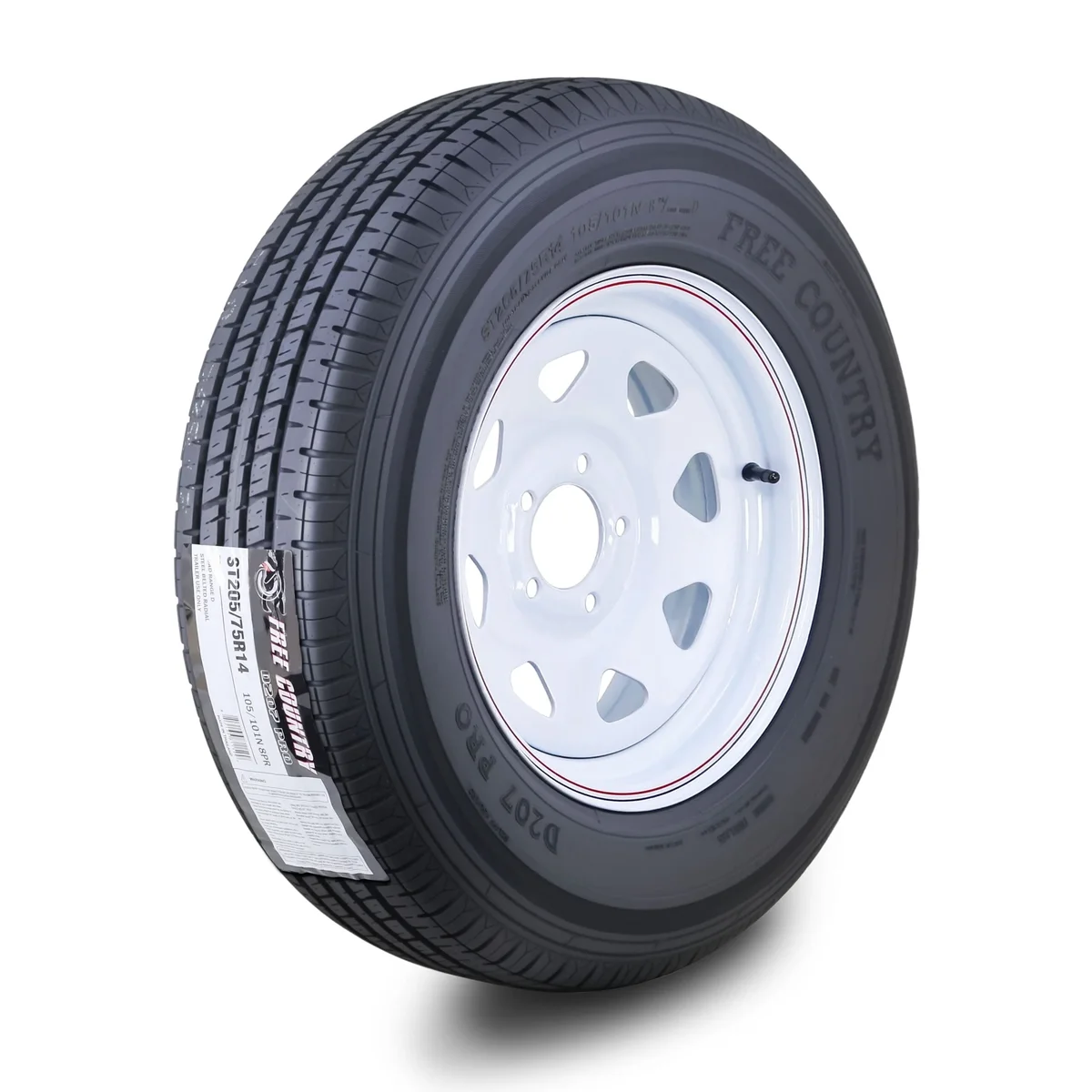 Everdaily Essentials Trailer Tire Wheel Assembly ST205/75R14 8-Ply D 105N 5 Lug on 4.5" PCD White Spoke Rim 8365